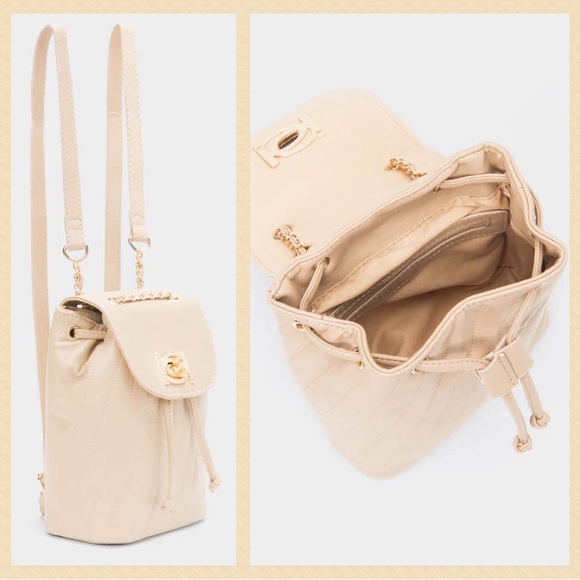 Bebe backpack- Beige -Hera Small Backpack Handbag Purse Vegan Leather NWT $99 - Picture 5 of 6